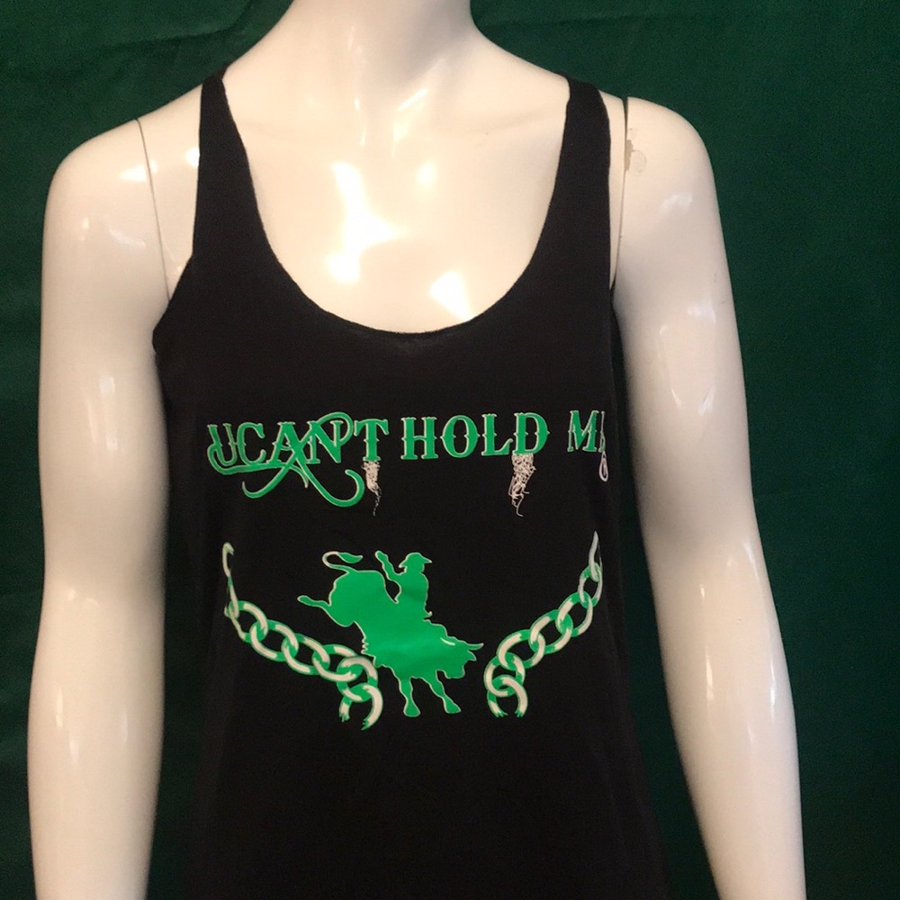 Black racer back tank with Bull rider